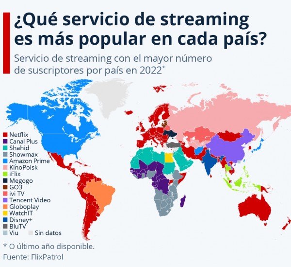 La plataforma de streaming con más suscriptores en cada país del mundo