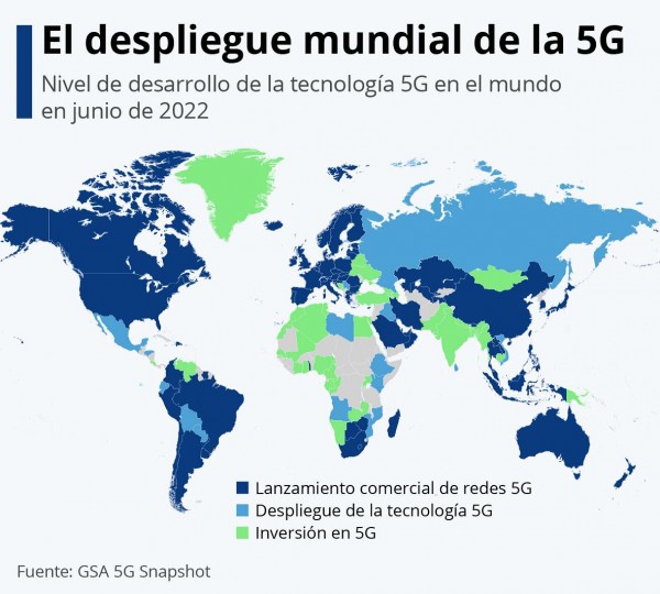 La tecnología móvil 5G ya está disponible comercialmente en 70 países