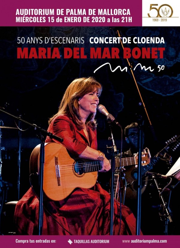 Maria del Mar Bonet culminará el 15 de enero en Palma su gira ‘50 anys d’escenaris’