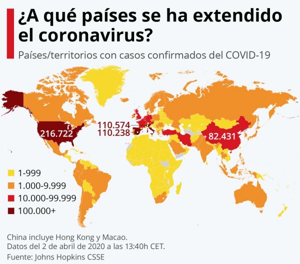Países con más casos de coronavirus en Europa y América Latina